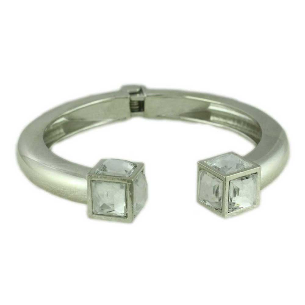 Lilylin Designs Silver Hinged Bangle with Large Clear Stone Cube