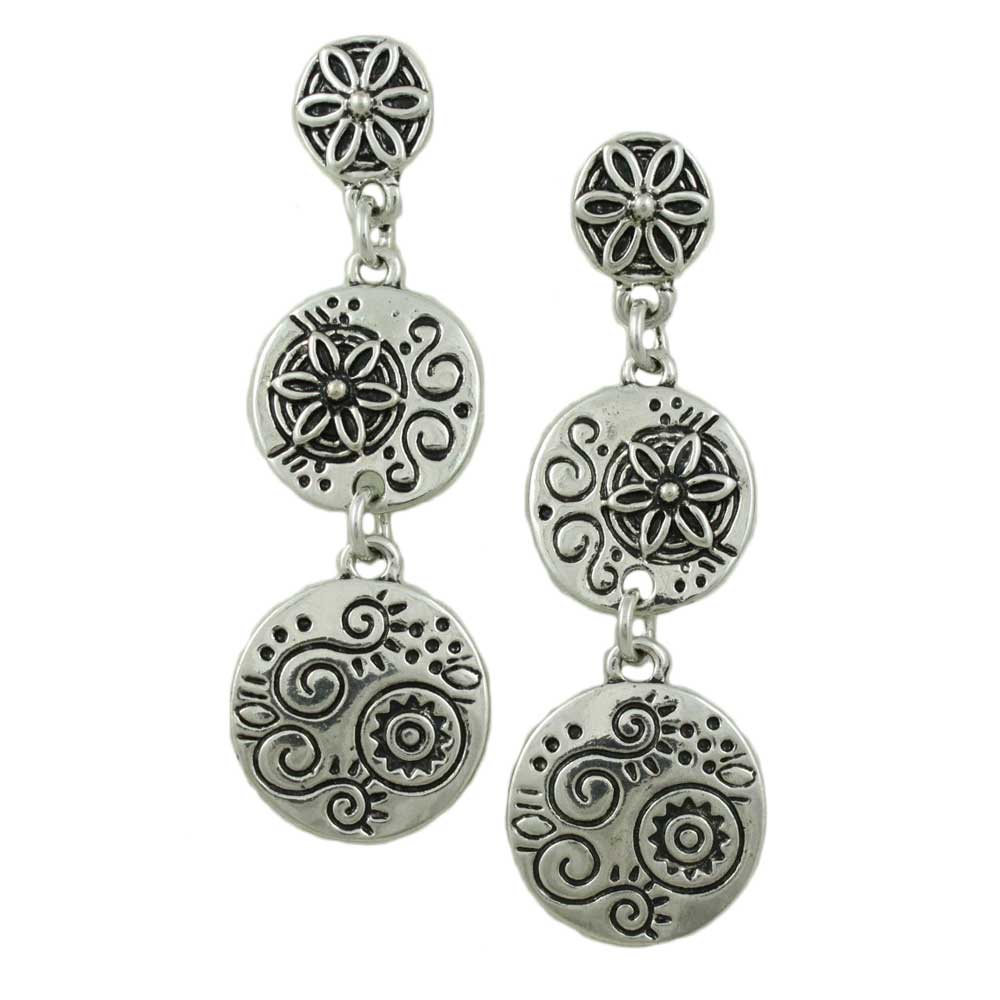 Lilylin Designs Trio of Dangling Floral Engraved Discs Pierced Earring