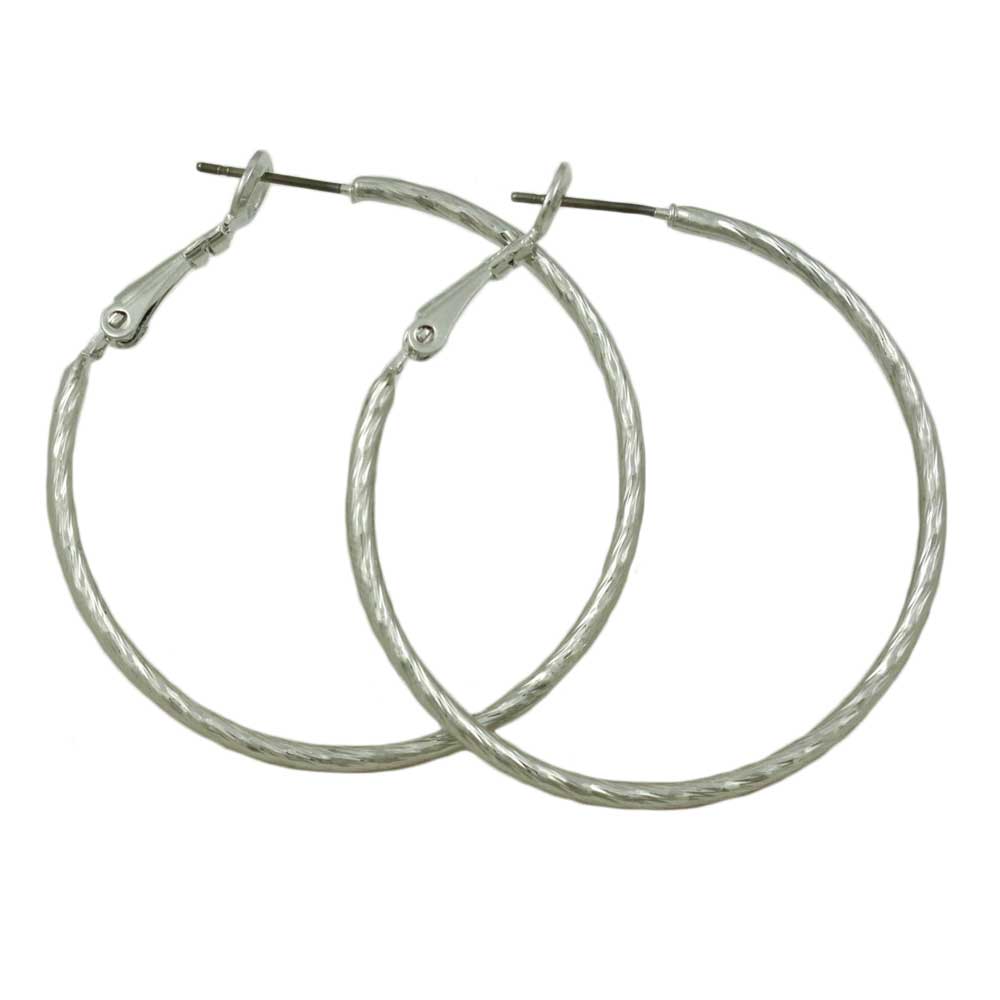 Silver Medium 1.50" Twisted Lightweight Hoop Pierced Earring-Lilylin Designs
