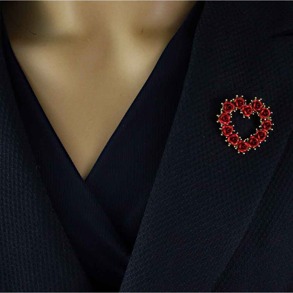 Dozen Red Roses Heart Brooch Pin - PF131 - Lilylin Designs