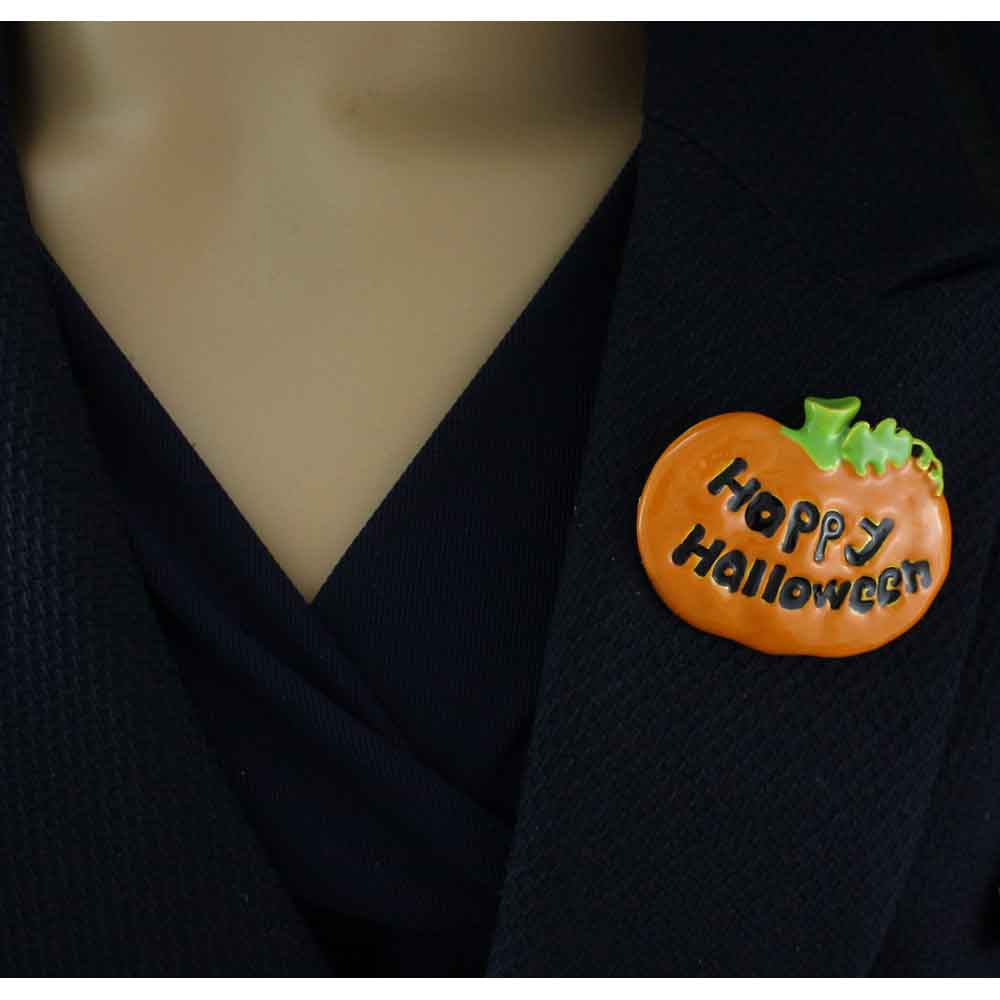 Happy Halloween Orange Enamel Pumpkin Brooch Pin - PF241 - Lilylin Designs