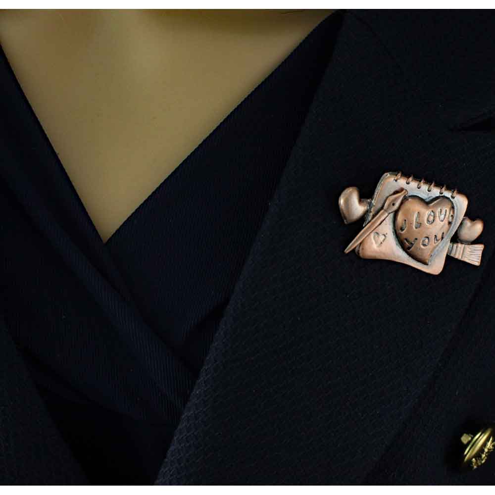 Copper I Love You Notebook with Heart Brooch Pin - PF744 - Lilylin Designs