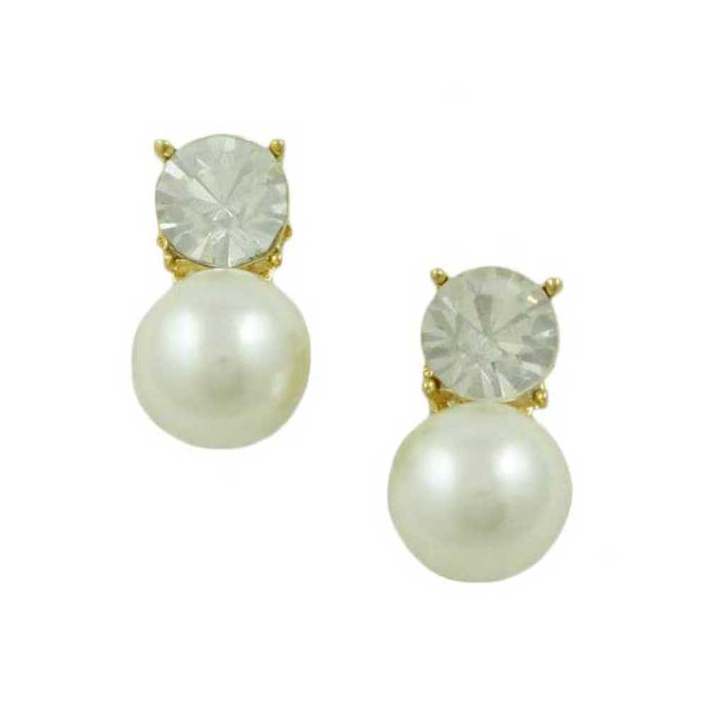 Lilylin Designs Clear Round Crystal with White Pearl Pierced Earring