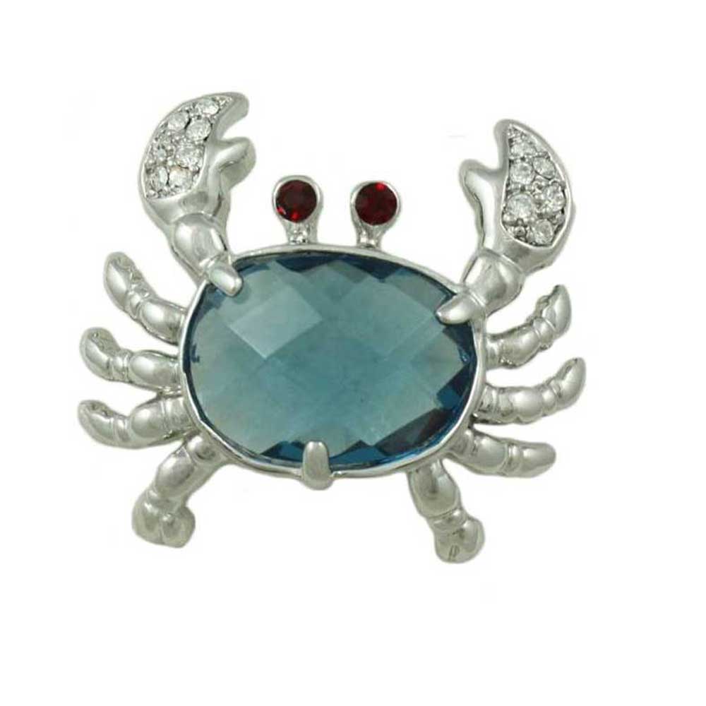 Lilylin Designs Blue Stone Crab with Crystal Claws and Red Eyes Pin