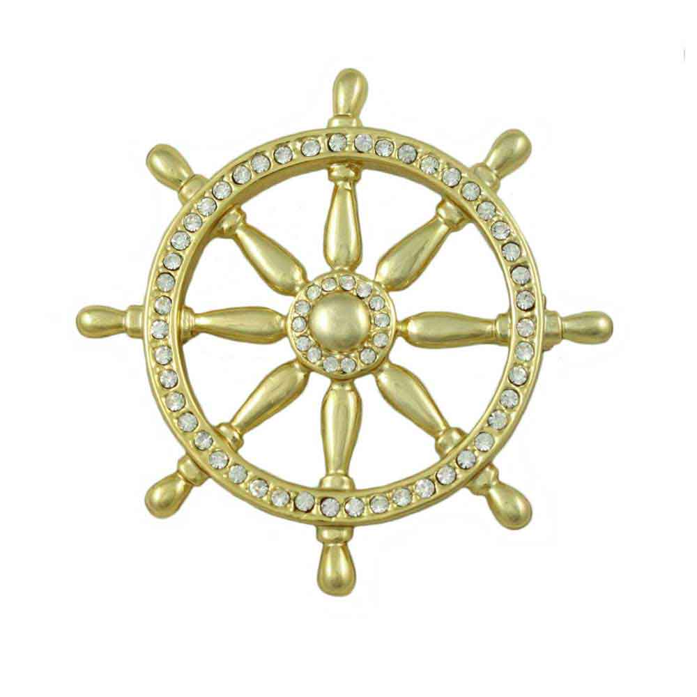 Lilylin Designs Gold Crystal Ship's Wheel Brooch Pin