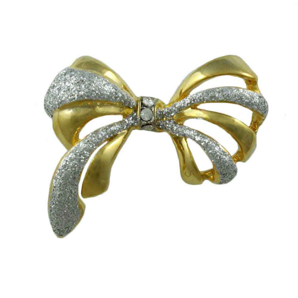Lilylin Designs Glitter Bow Brooch Pin with Silver and Gold-plating