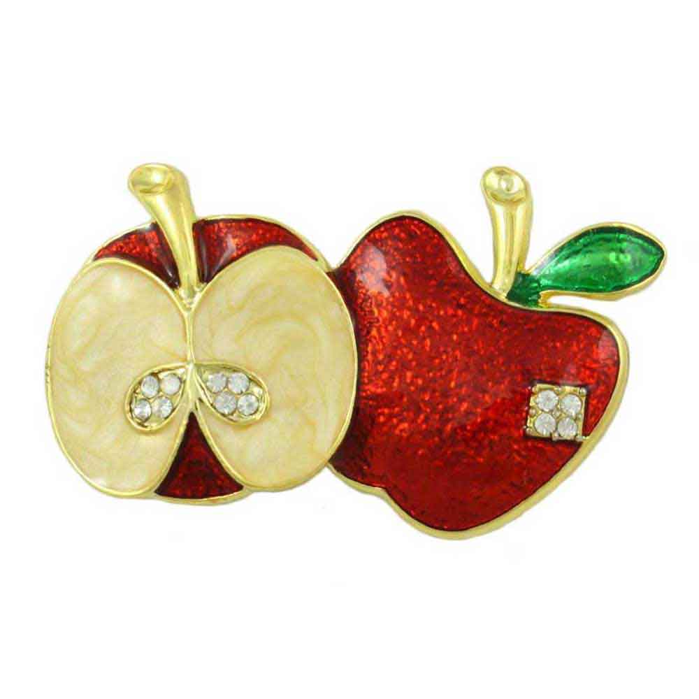 Lilylin Designs Red and Cream Enamel Split Apple Brooch Pin