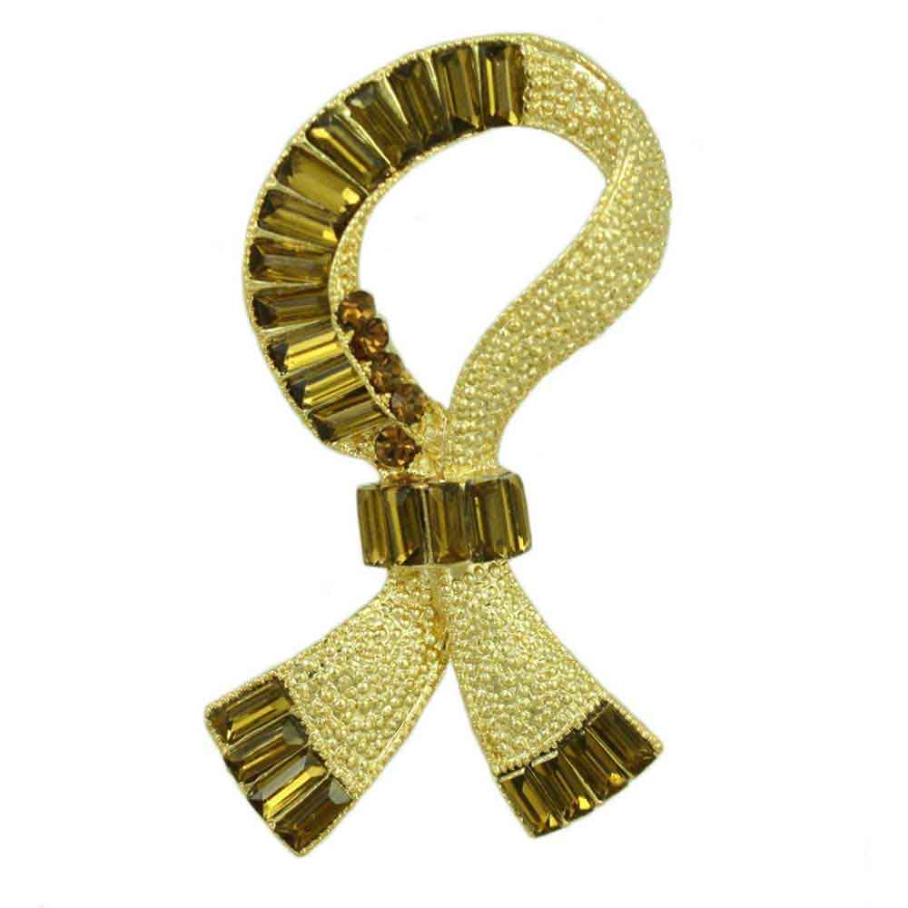 Lilylin Designs Textured Ribbon with Topaz Crystal Baguettes Brooch Pin