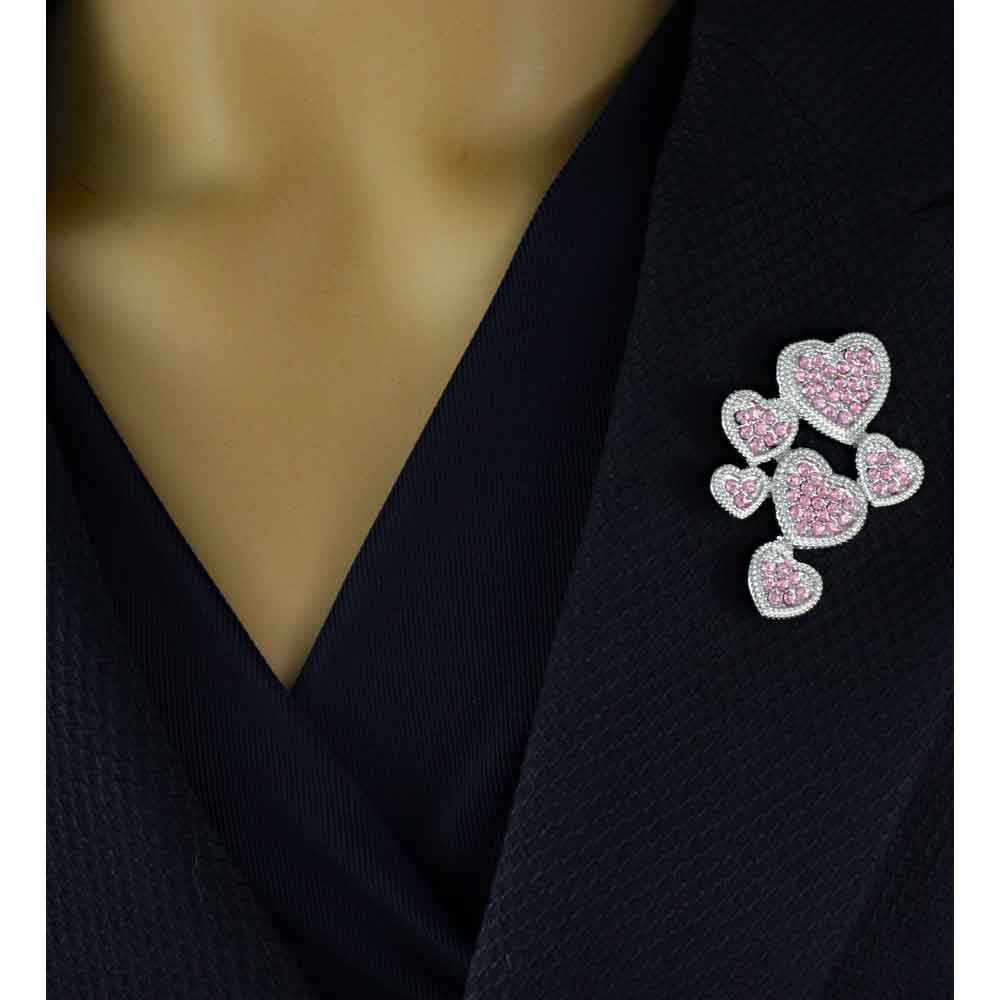 Pink Crystal Small and Medium Hearts Brooch Pin - PRH215PK - Lilylin Designs