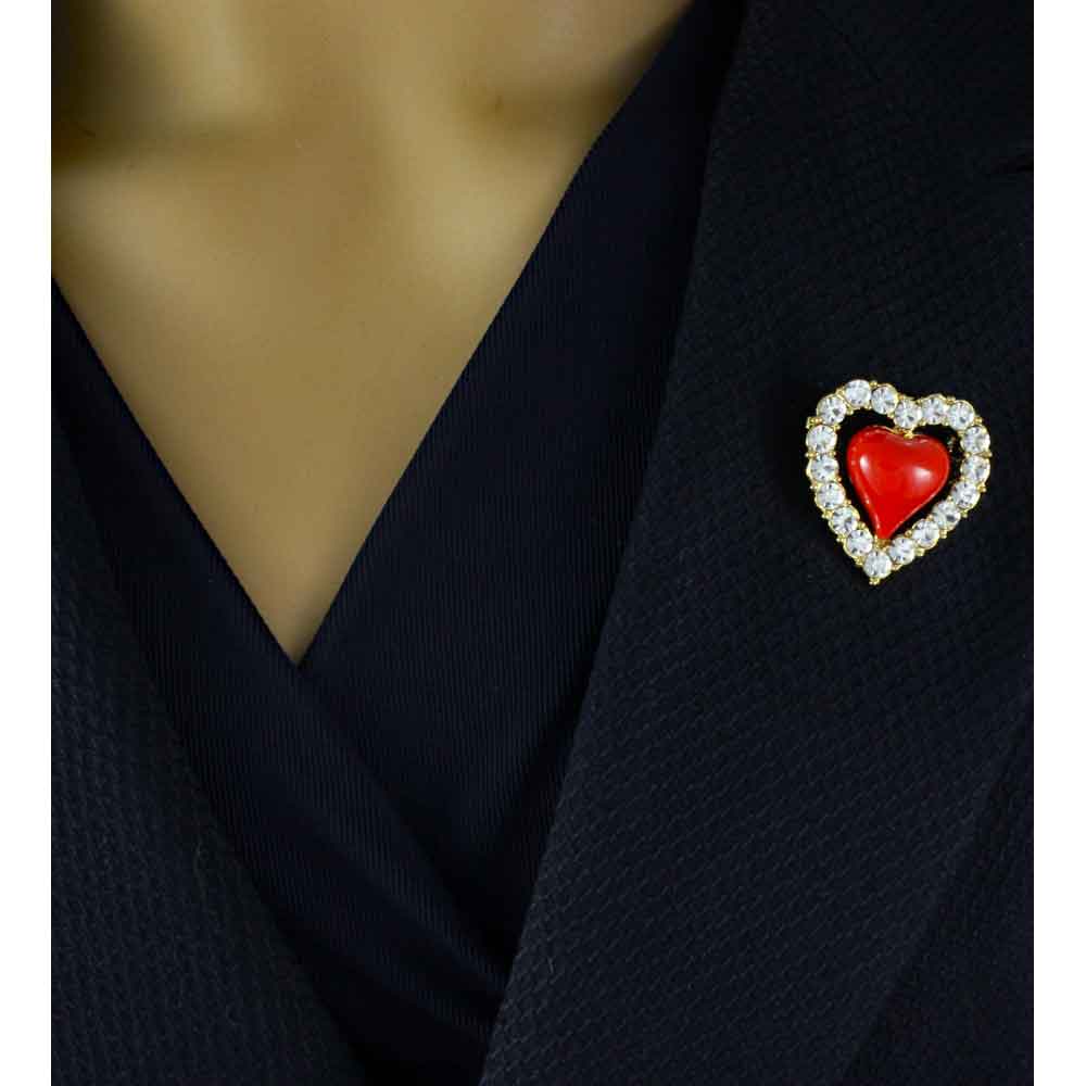 Red Pulsing Heart Surrounded by Crystals Heart Brooch Pin - PRH311 - Lilylin Designs