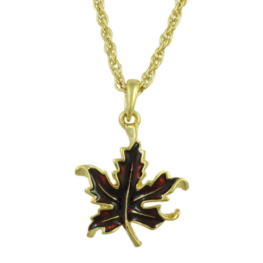 Lilylin Designs Burgundy Maple Leaf Pendant on Gold Chain