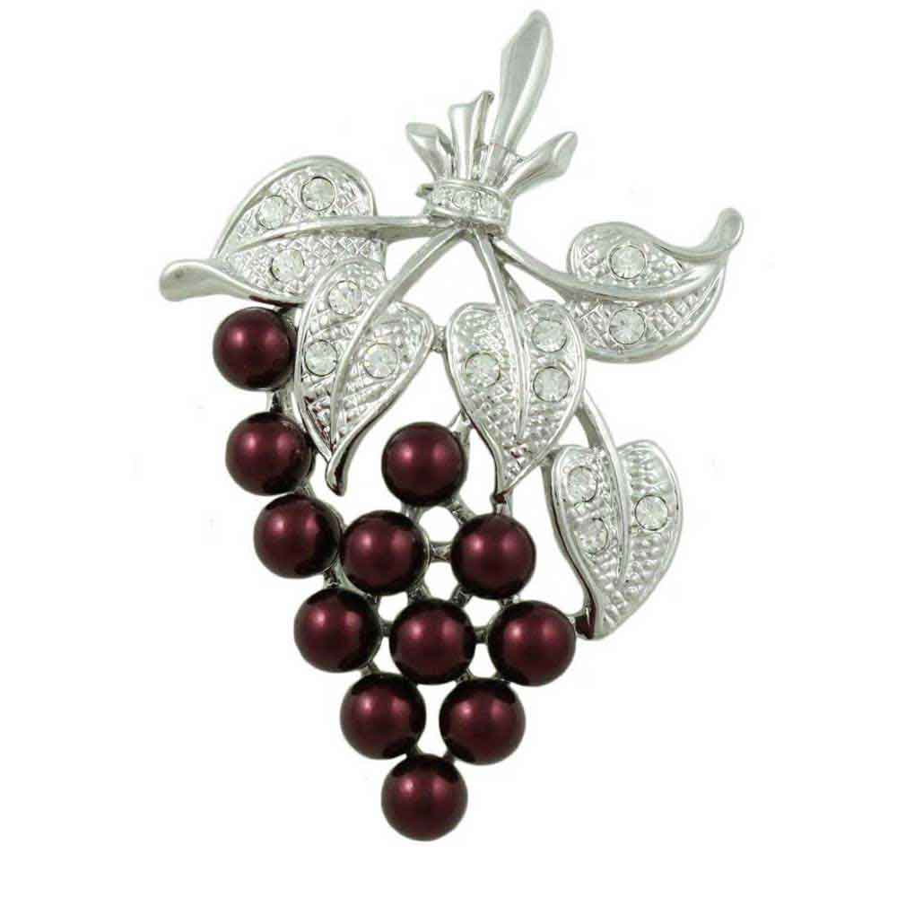 Lilylin Designs Garnet Pearl Grapes with Crystal Leaves Brooch Pin