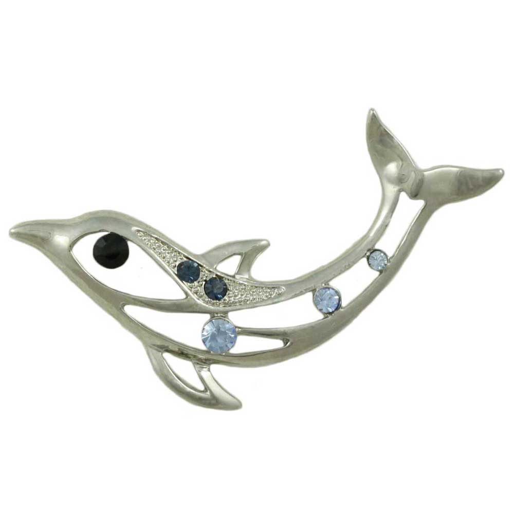 Lilylin Designs Blue Crystal Cut-out Dolphin Brooch Pin