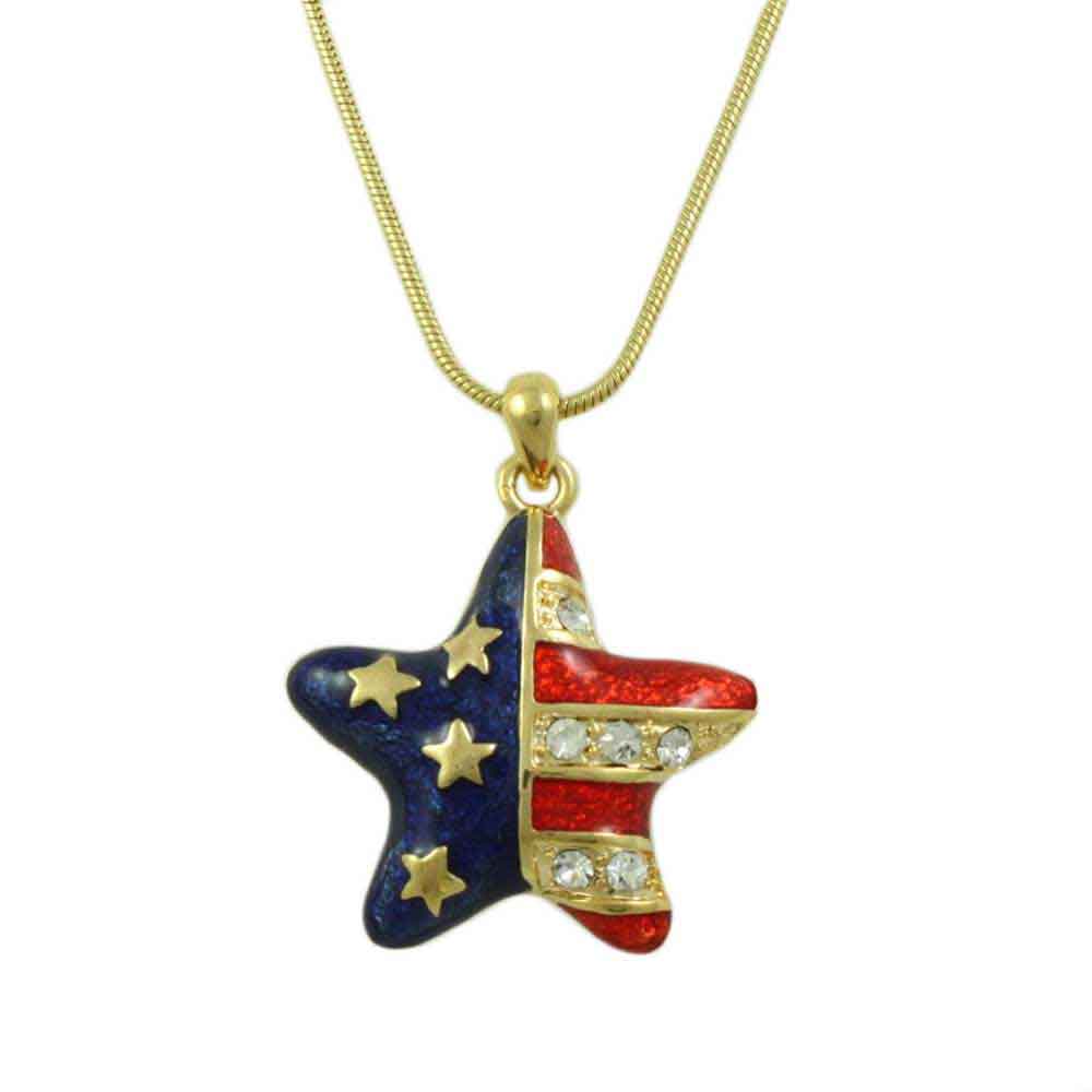 Lilylin Designs Red White Blue Gold Patriotic Star Pendant with Chain
