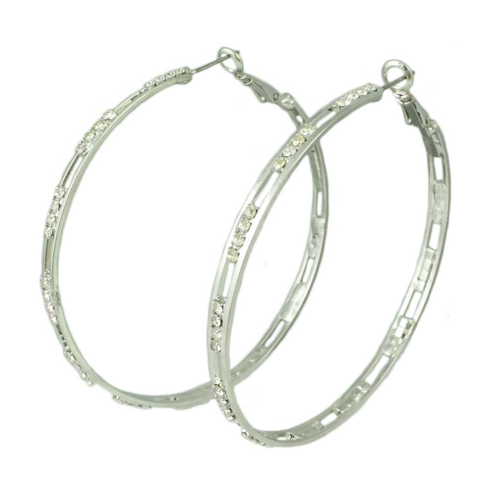 Lilylin Designs Silver-tone Crystal Cutout Large Hoop Pierced Earring