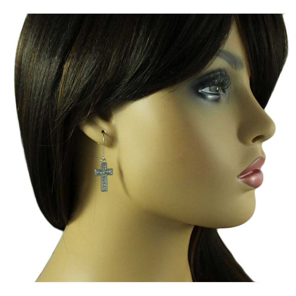 Cross Dangling Earring with Clear Crystals - REC702 - Lilylin Designs