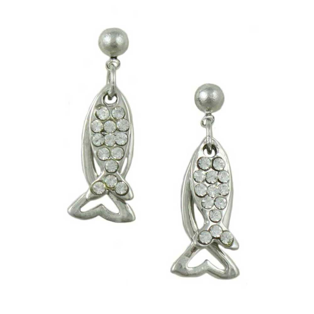 Lilylin Designs Silver and Crystal Dual Dangling Fish Pierced Earring