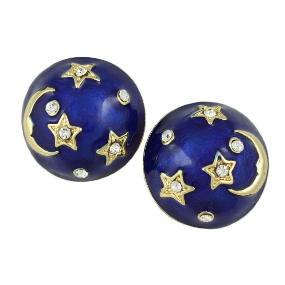 Lilylin Designs Blue Enamel and Crystal Celestial Post or Clip Earring