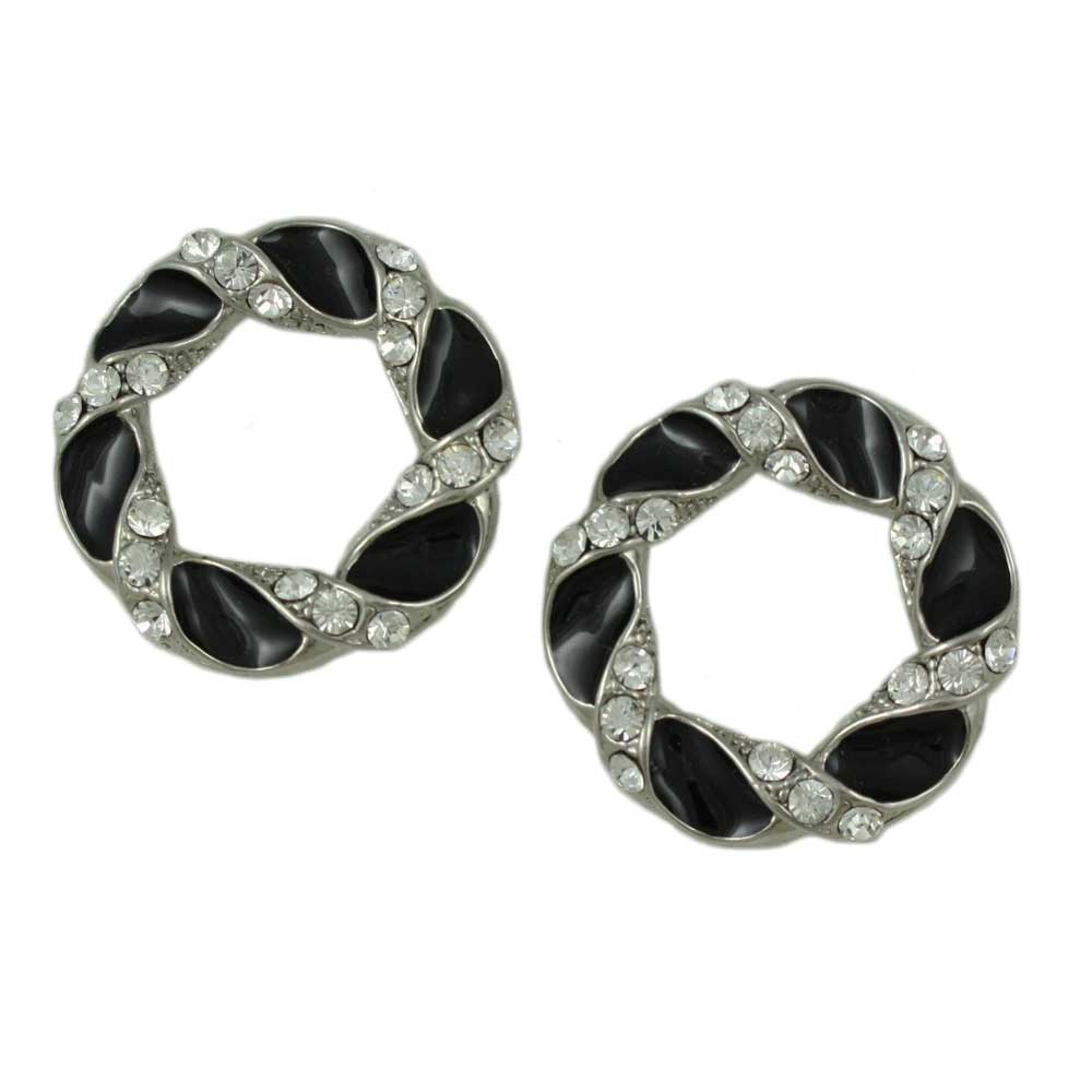 Lilylin Designs Black Enamel and Crystal Twisted Circle Post Earring