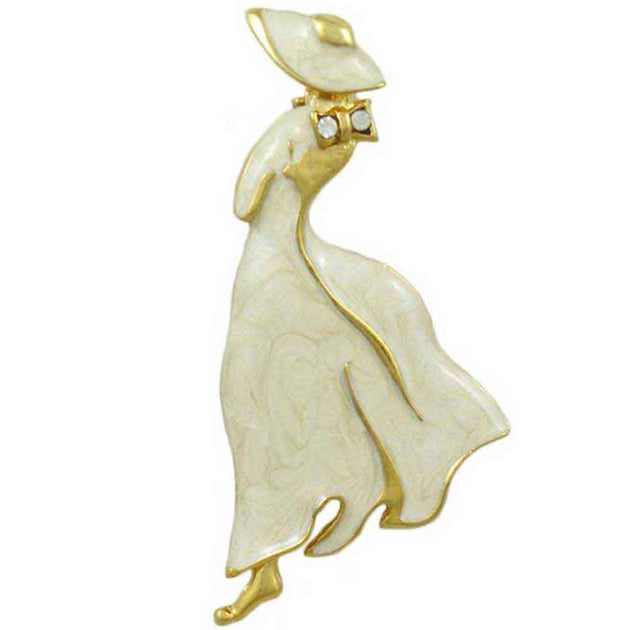 Lilylin Designs Lady with Crystal Hat Brooch Pin in Rose Gold - PRF519