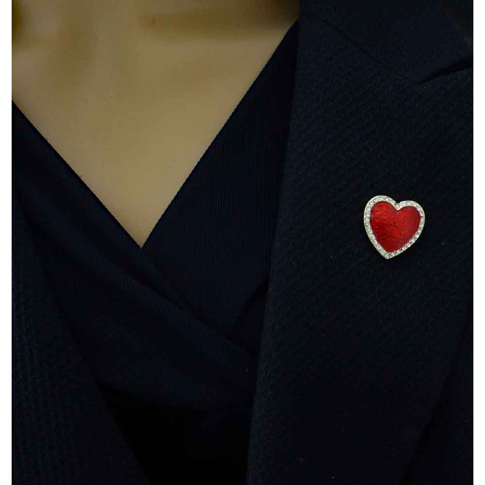 Small Red Enamel and Crystal Heart Lapel Tac Pin - SPF202 - Lilylin Designs