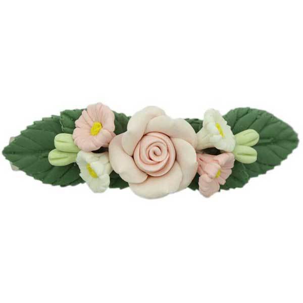hand crafted fimo clay roses and daisies hair clip - Lilylin Designs