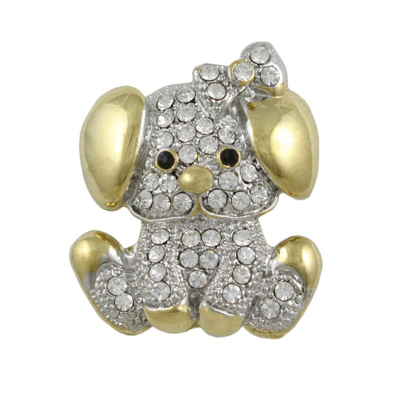Crystal Sitting Gold and Silver Puppy Dog Pin - Lilylin Designs Dog Pins and Brooches Collection