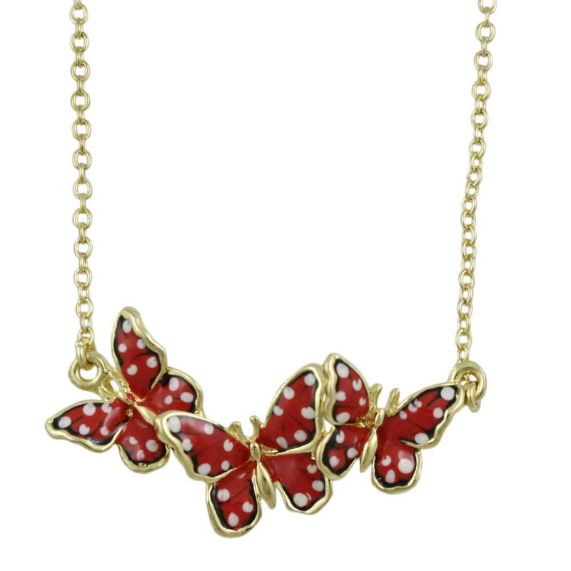 3 Orange Enamel Butterflies Necklace - Butterfly Necklace Collection - Lilylin Designs