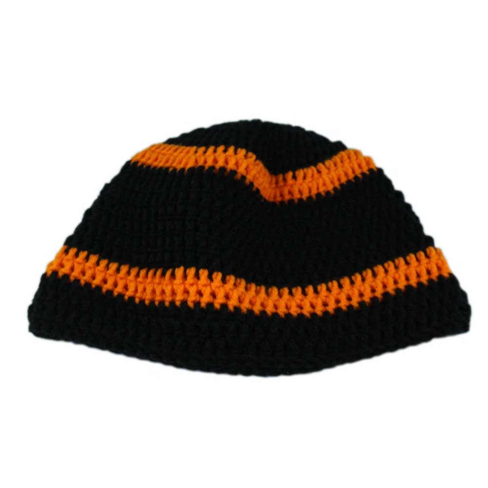 Lilylin Designs Black with Orange Crochet Beanie Hat