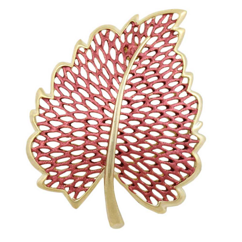 Burnt Orange and Gold Lace Leaf Brooch Pin - Leaf Pin Collection - Lilylin Designs