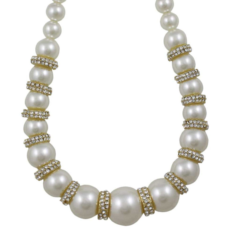 White graduated imitation pearl and crystal necklace - Pearl Necklace Collection - Lilylin Designs