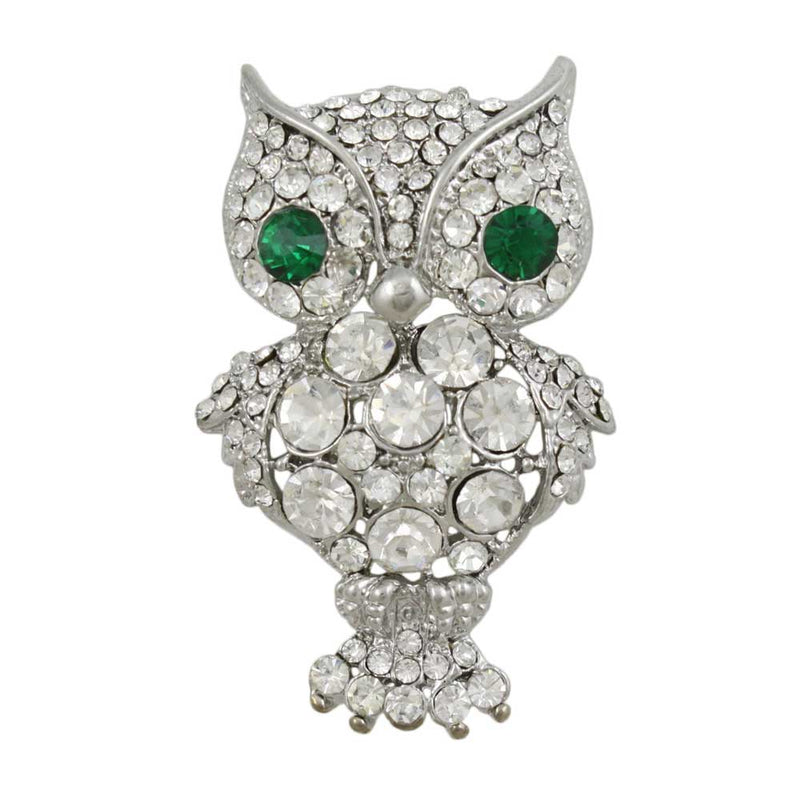 Large crystal owl with green crystal eyes - Bird Brooches and Pins Collection - Lilylin Designs