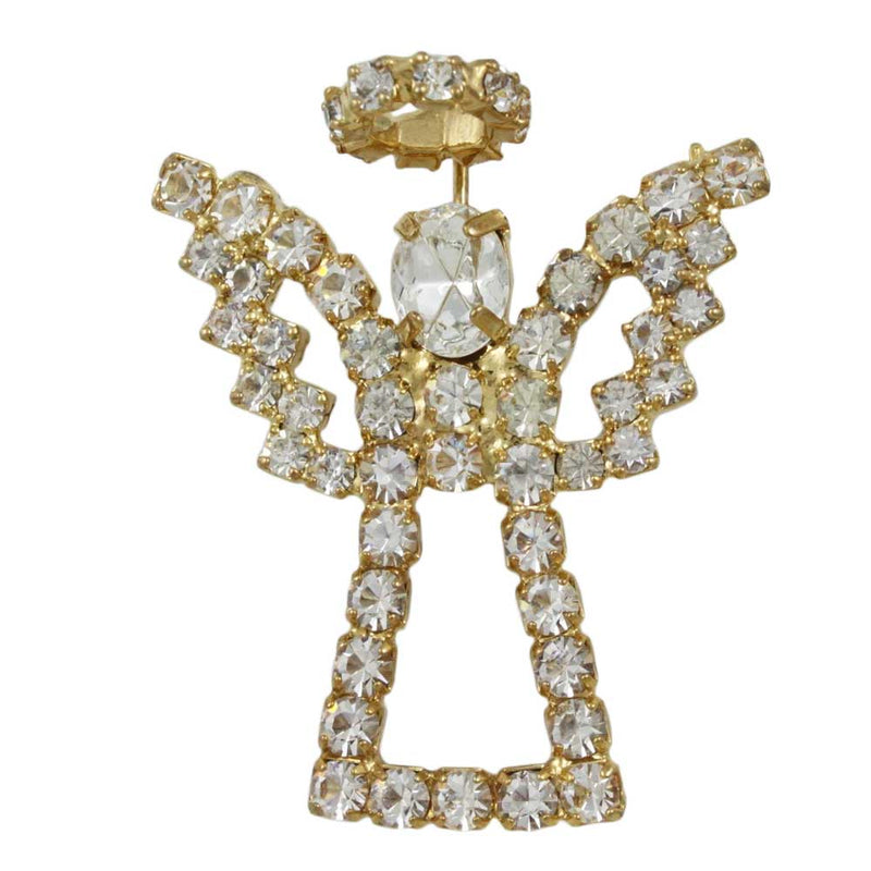 Gold cutout angel lined with clear crystals brooch pin - Lilylin Designs Religious Pins Collection