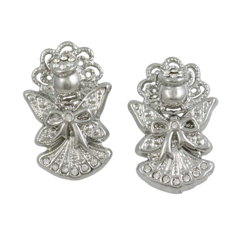 Silver-tone Angel with Large Bow Crystal Earring - Lilylin Designs Easter Earrings Collection