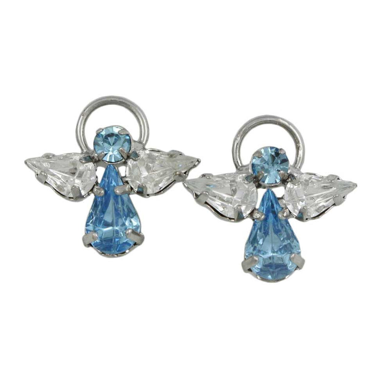 Small blue crystal angel clip on earring - Lilylin Designs Religious Earrings Collection