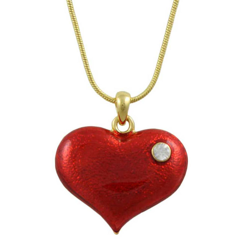 Red enamel heart with clear crystal pendant necklace - Lilylin Designs