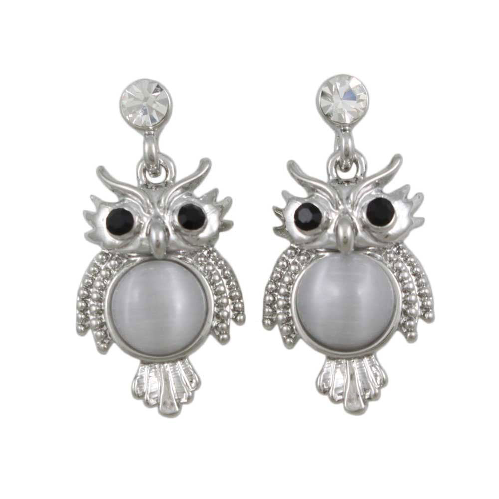 Gray Cats Eye Owl Earring - Bird Jewelry Collection - Lilylin Designs