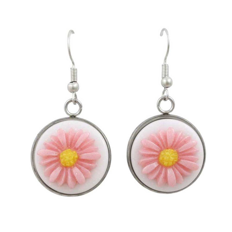 Handcrafted resin earring with pink flower on white background - Resin earring collection - Lilylin Designs