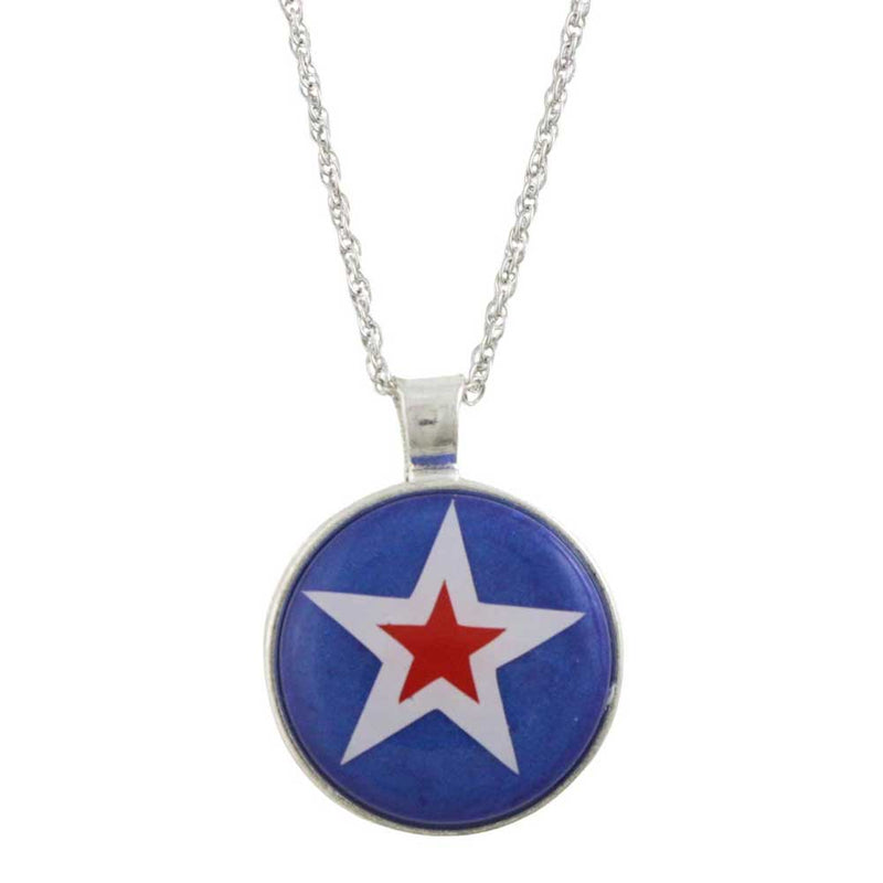 Handcrafted red and white star on blue background pendant with chain - Resin Necklaces Collection - Lilylin Designs