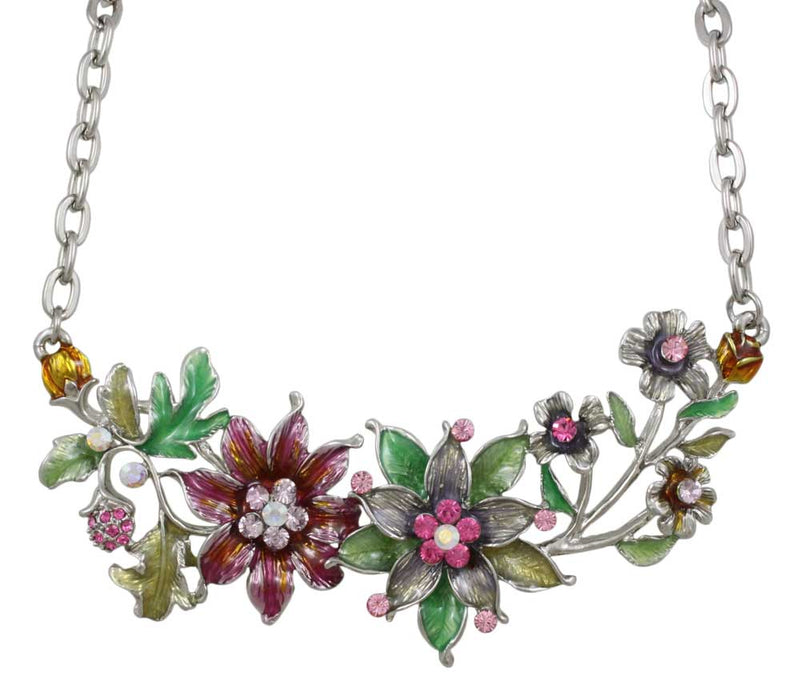Colorful Enamel and Crystal Flowers Necklace - Lilylin Designs Floral Necklaces Collection