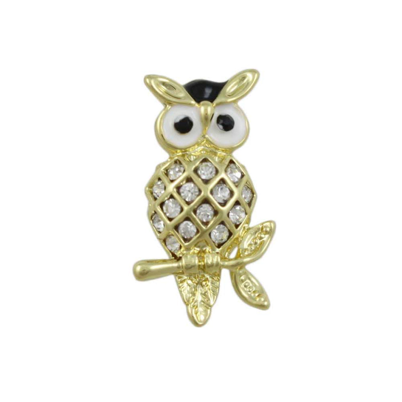 Small Crystal Owl on Branch Lapel Pin - Lapel Tac Pins - Lilylin Designs
