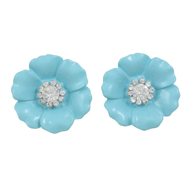 Light Blue Flower with Clear Crystal Center Earring - Lilylin Designs Floral Earrings Collection