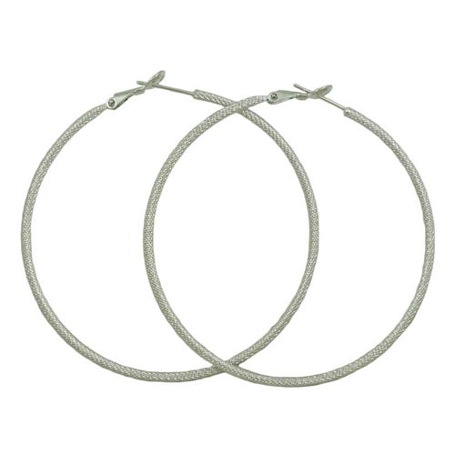 2.50 Large Silver Textured Hoop Pierced Earring - MEC010 - Lilylin Designs