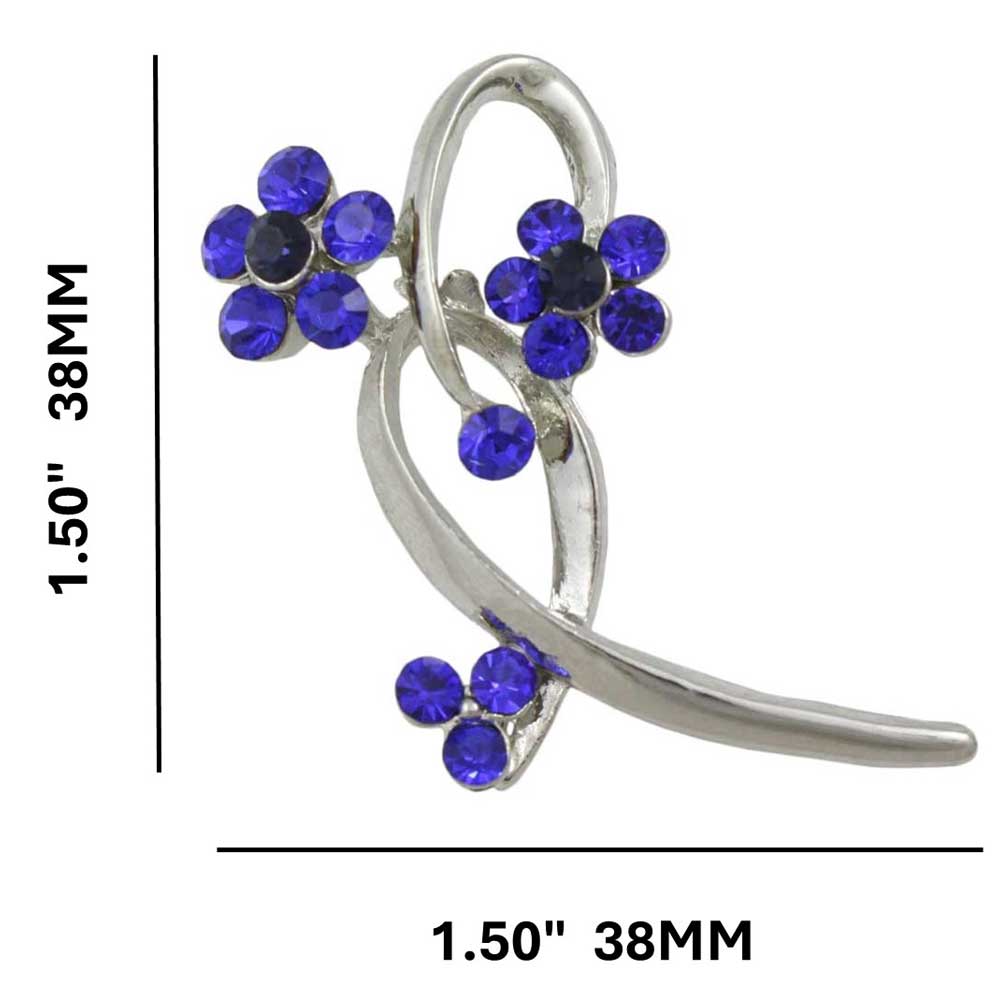 Cobalt Blue Crystal Daisies on a Loop Brooch Pin with measurements - Lilylin Designs