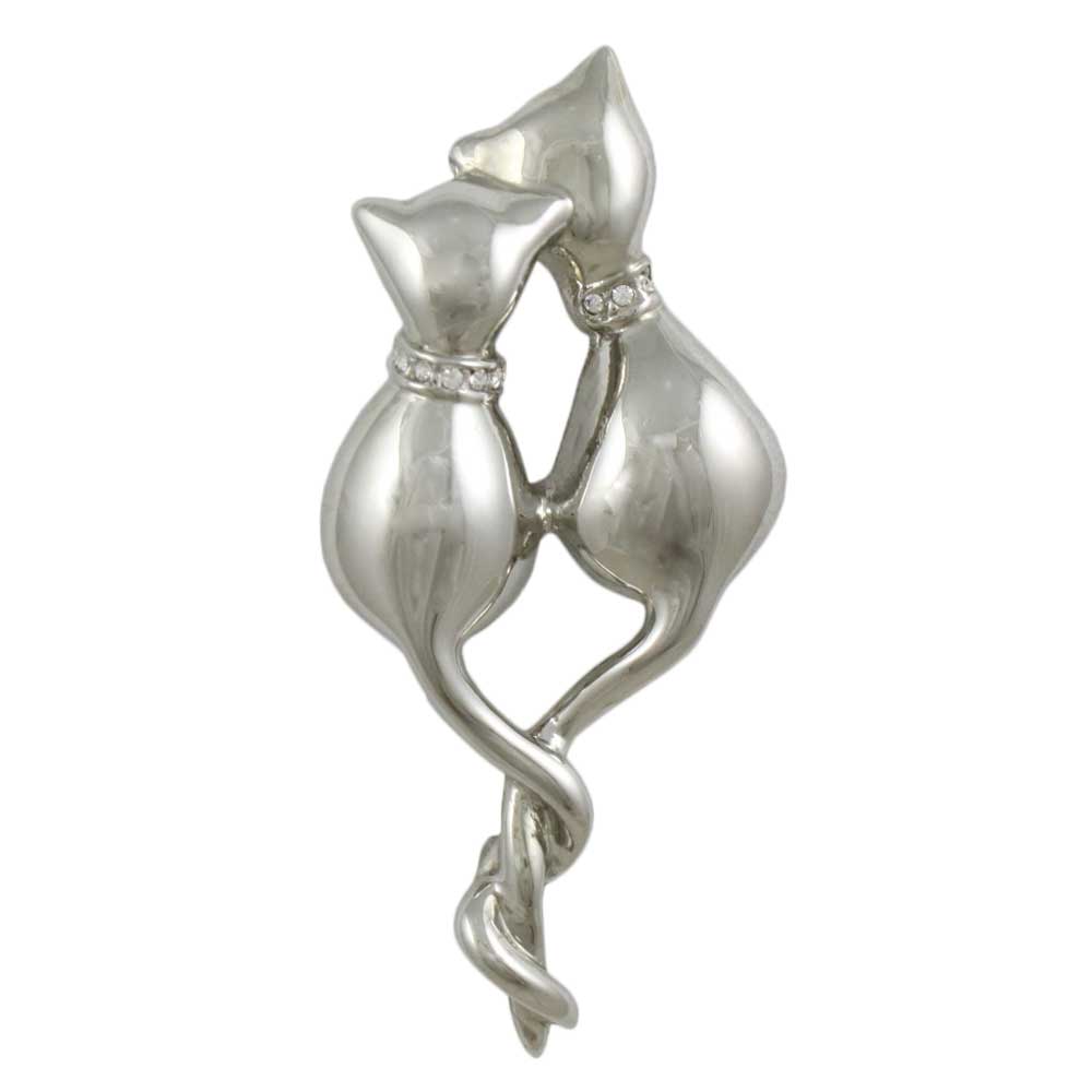 Silver 2 Loving Cats with Entwined Tails Brooch Pin - Lilylin Designs