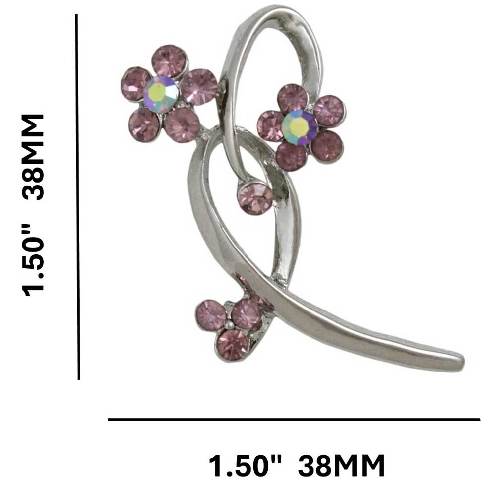 Purple Crystal Daisies on Loop Flower Brooch Pin with measurements - Lilylin Designs