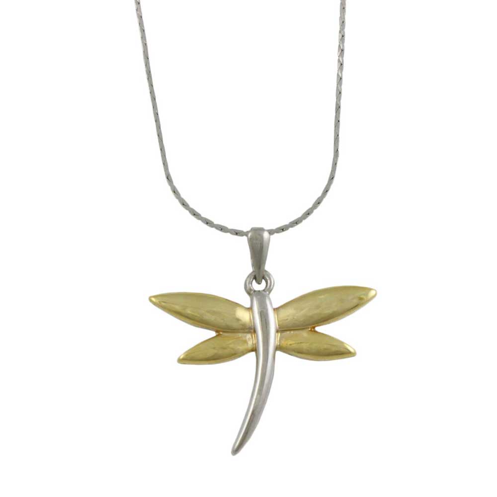 Gold and Silver Dragonfly Pendant with Silver Chain - Lilylin Designs