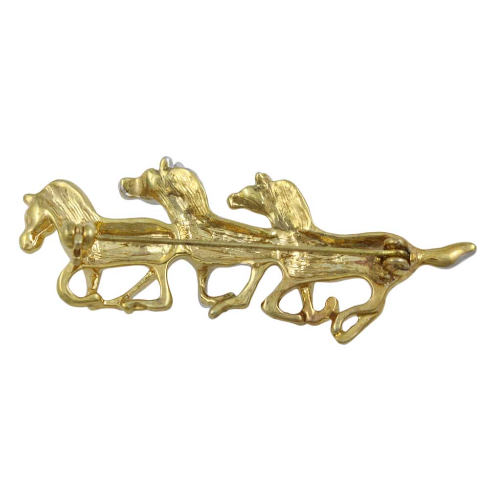 Back view of Gold and Silver Running Horses Brooch Pin - Lilylin Designs