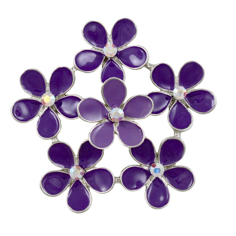 Purple Enamel and Crystal Ring of Daisies Flower Brooch Pin - Lilylin Designs