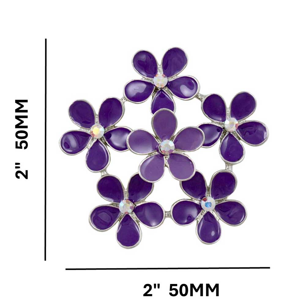 Purple Enamel and Crystal Ring of Daisies Flower Brooch Pin with measurements - Lilylin Designs